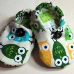 Baby Crib Shoes Boys Owls Green Yellow Blue