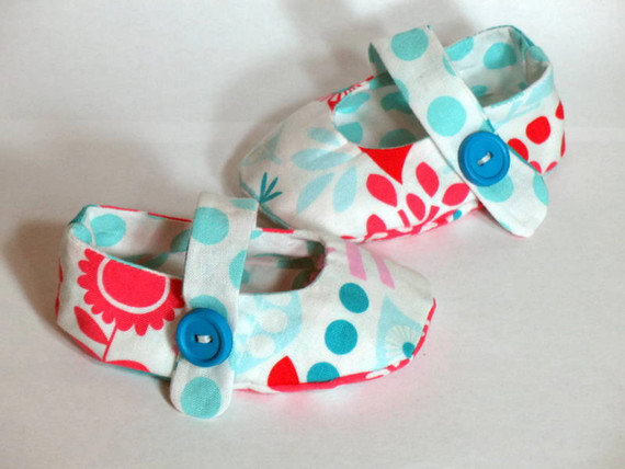 Baby Crib Shoes Girls Owls Bunnies Polka Dots Blue