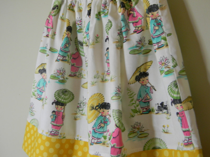 Girls Twirl Skirt Size 6 China Doll Polka Dots Michael Miller Cotton, Yellow Pink Blue Green
